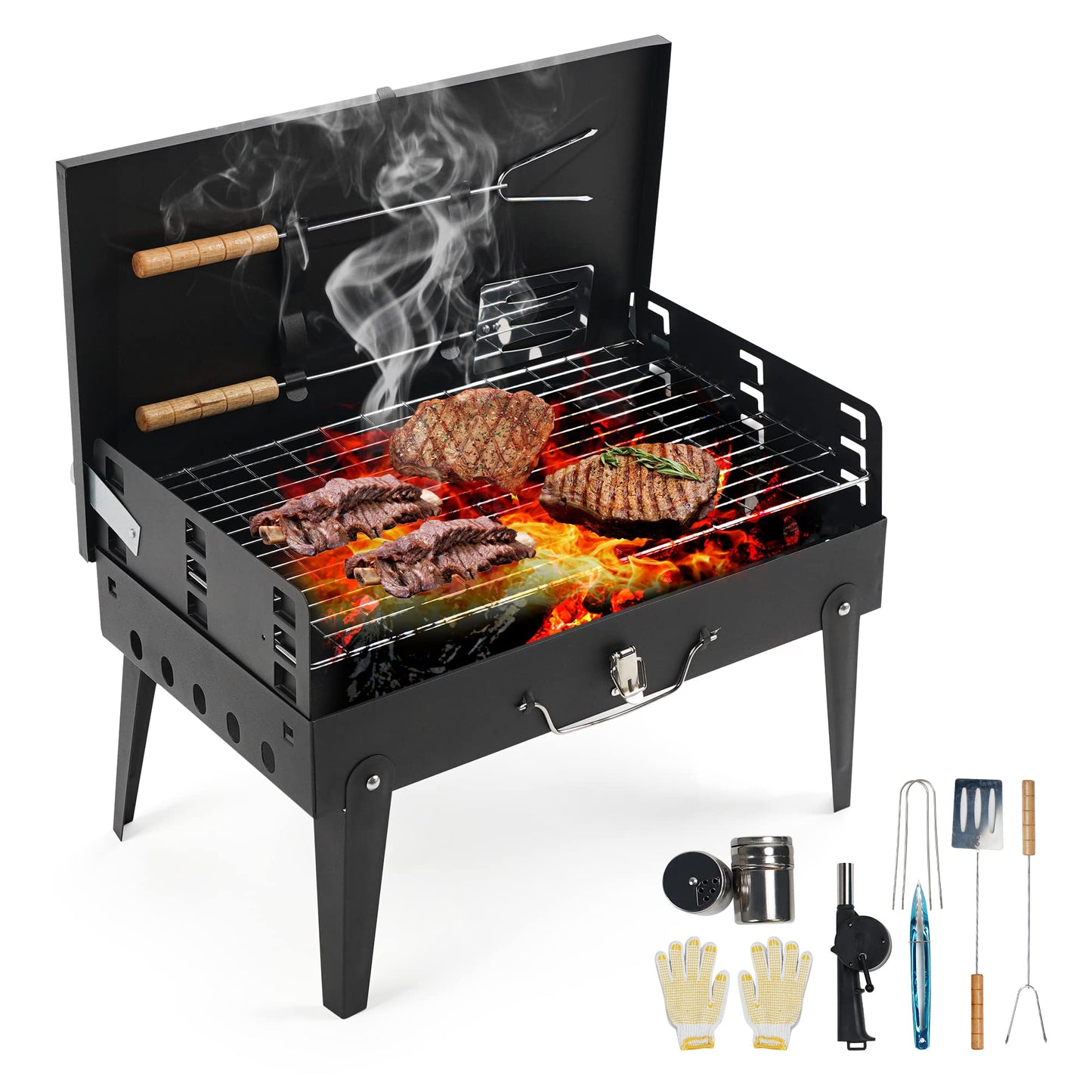 BBQ PORTATIL CON UTENCILIOS